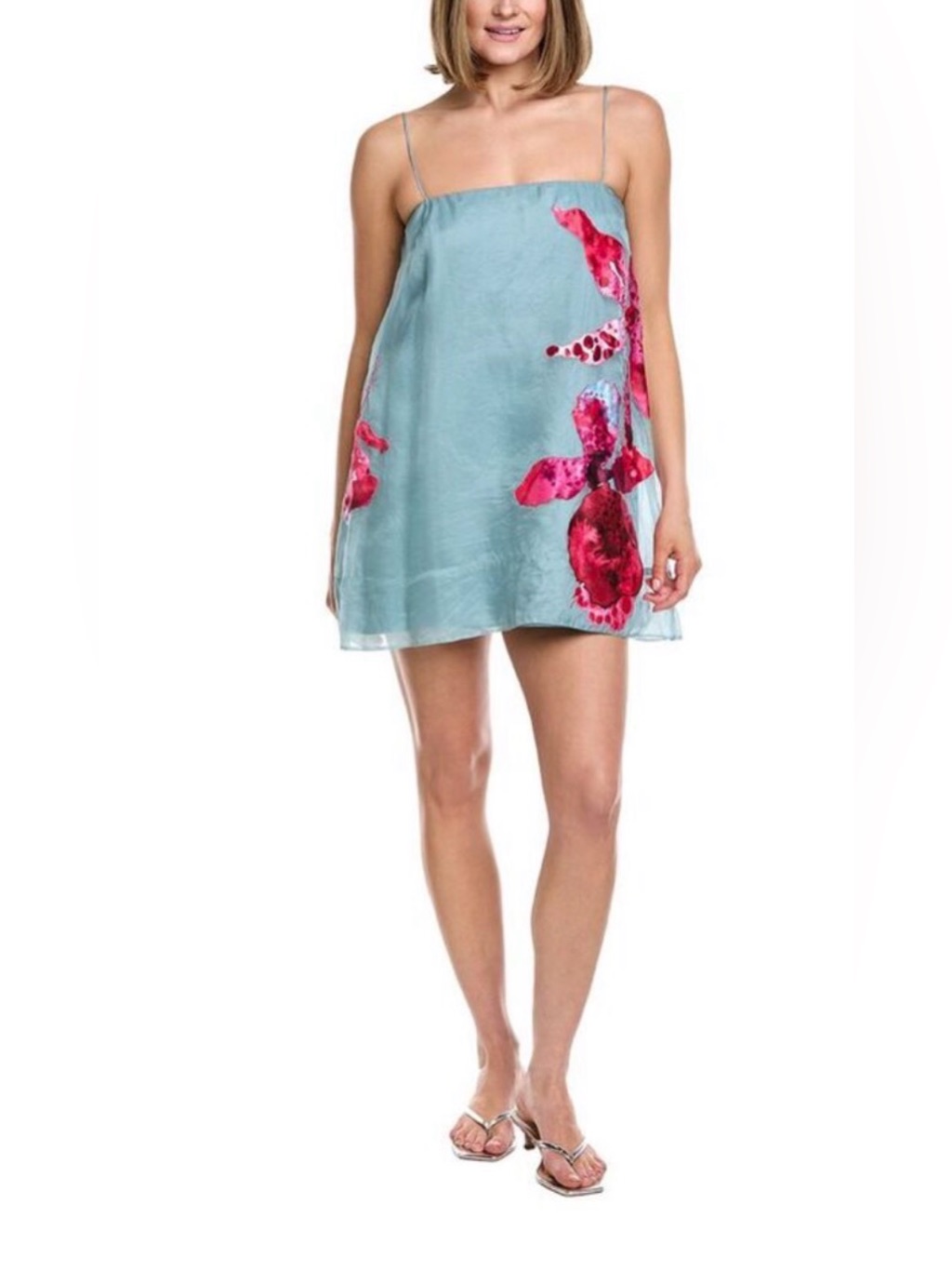 Amur Fran Silk Slip Mini Dress Blue Pink Floral Shift Size 14